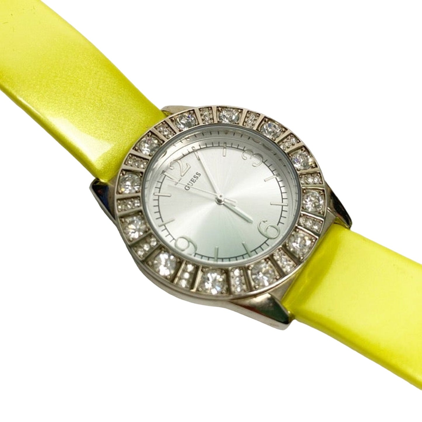 ladies GUESS greenish yellow patent leather analog WATCH rhinestones G76047L