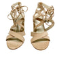 David's Bridal nude Faux Suede Lace-Up Sandals APARIS1 shoes block heels size 9