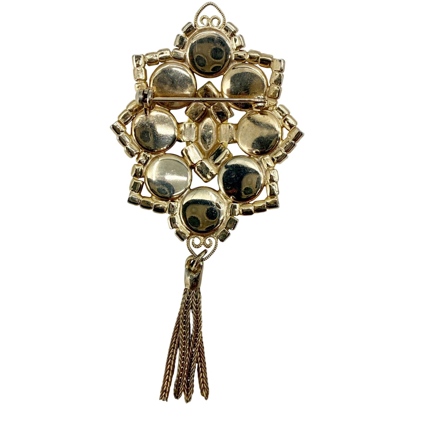 vintage Juliana D&E green purple gold BROOCH tassel dangle chain jewelry pin