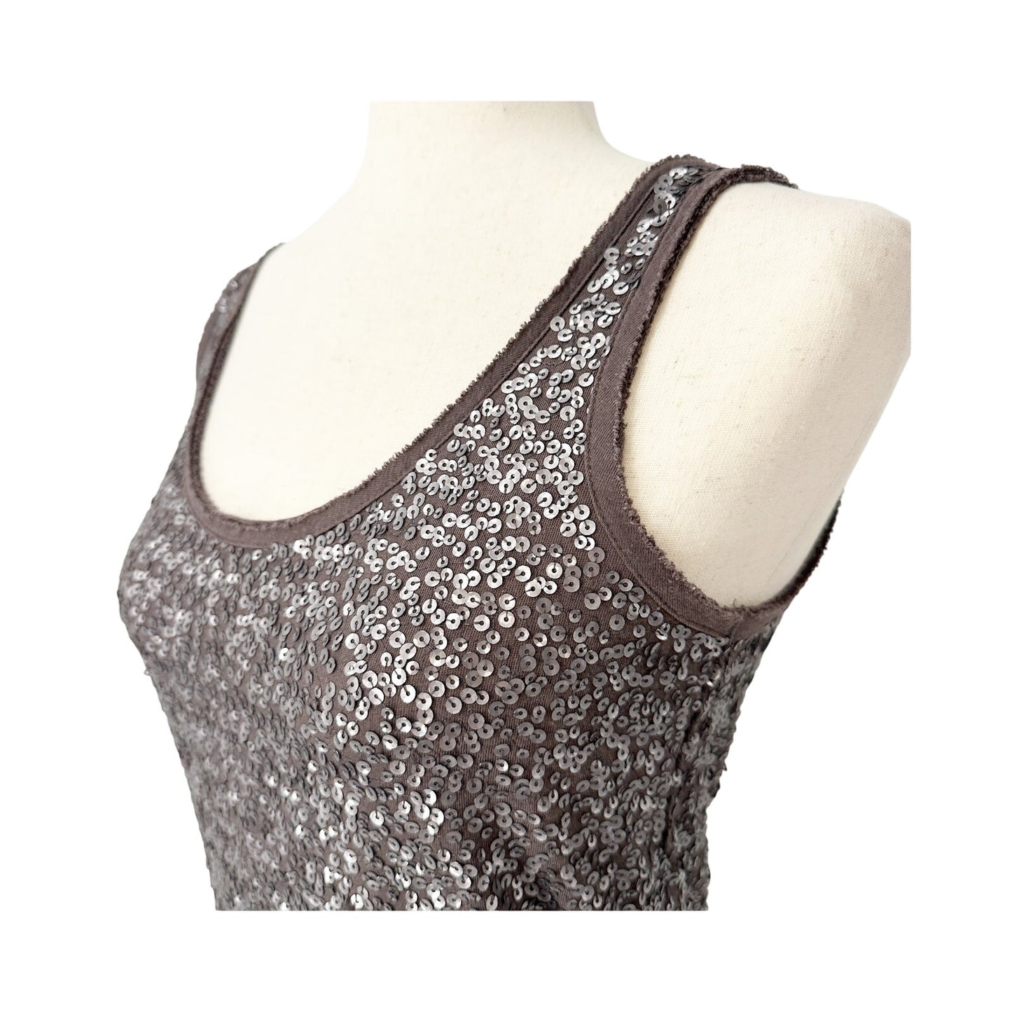J. Crew dark gray sequin Tank Top women's XS raw edges