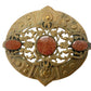 vintage brass metal shield medallion BROOCH dark orange goldstone jewelry pin