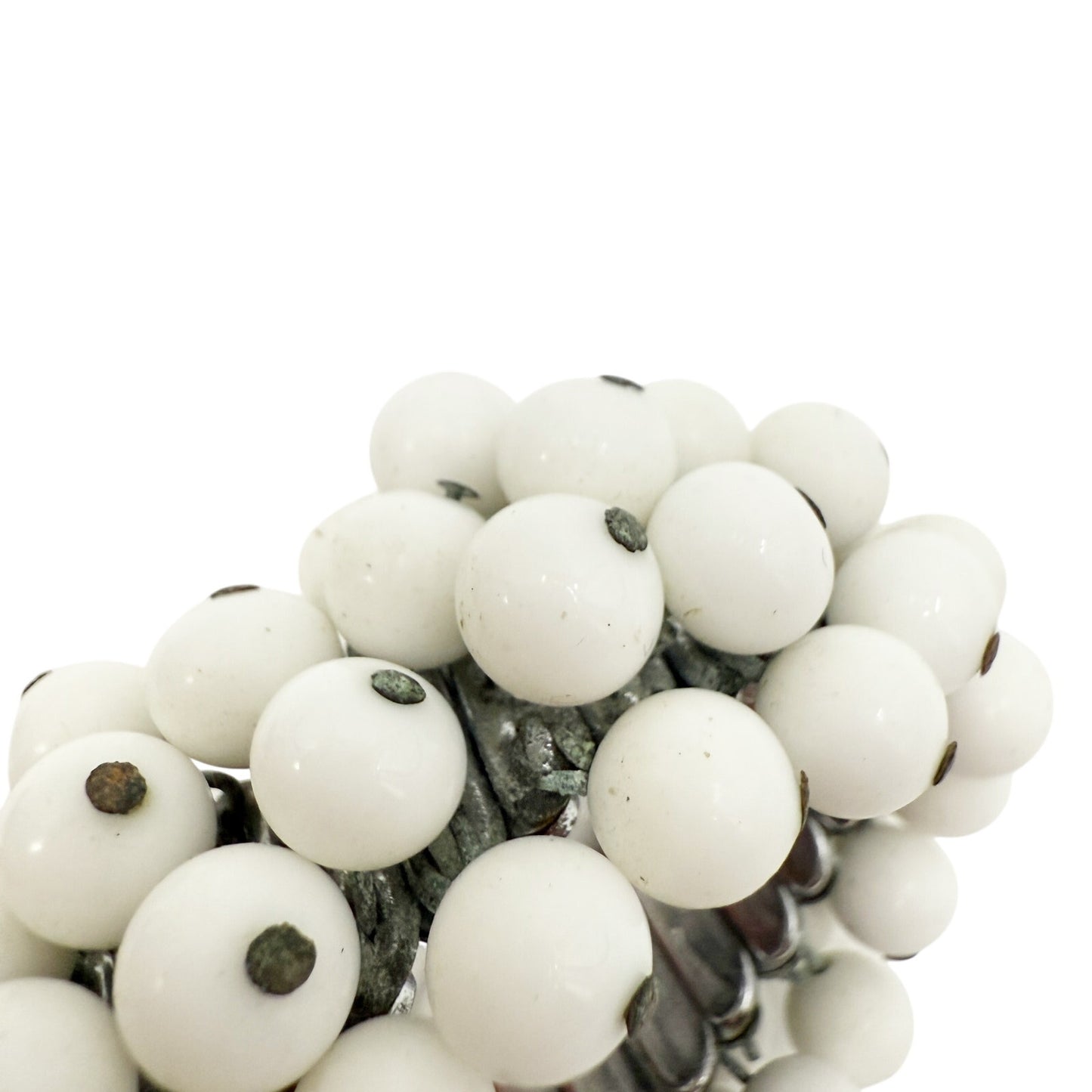 white beaded stretch BRACELET vintage costume jewelry silver metal Made in Japan