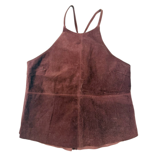 Townsen burgundy brown Suede Leather Halter lined Top women's LARGE high neck