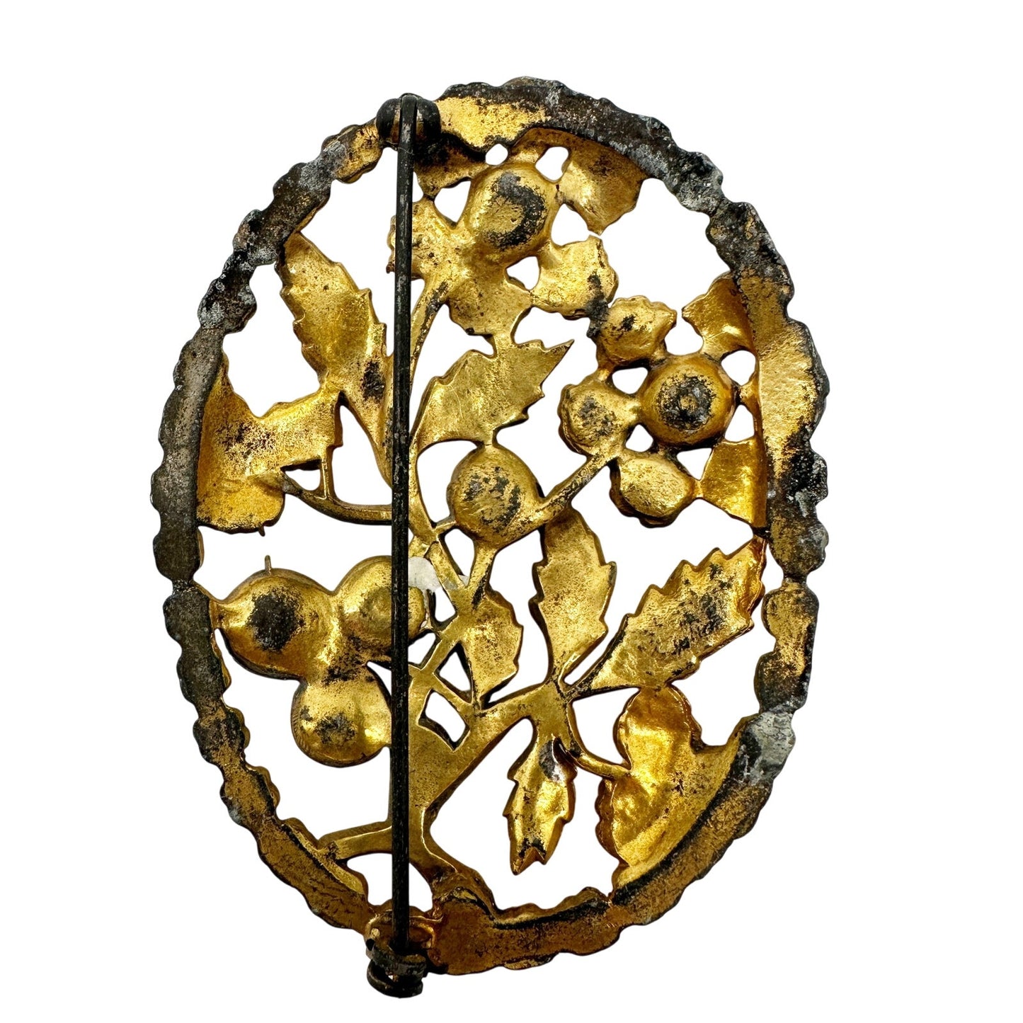 vintage gold metal faux pearls & rhinestones flower BROOCH floral jewelry pin