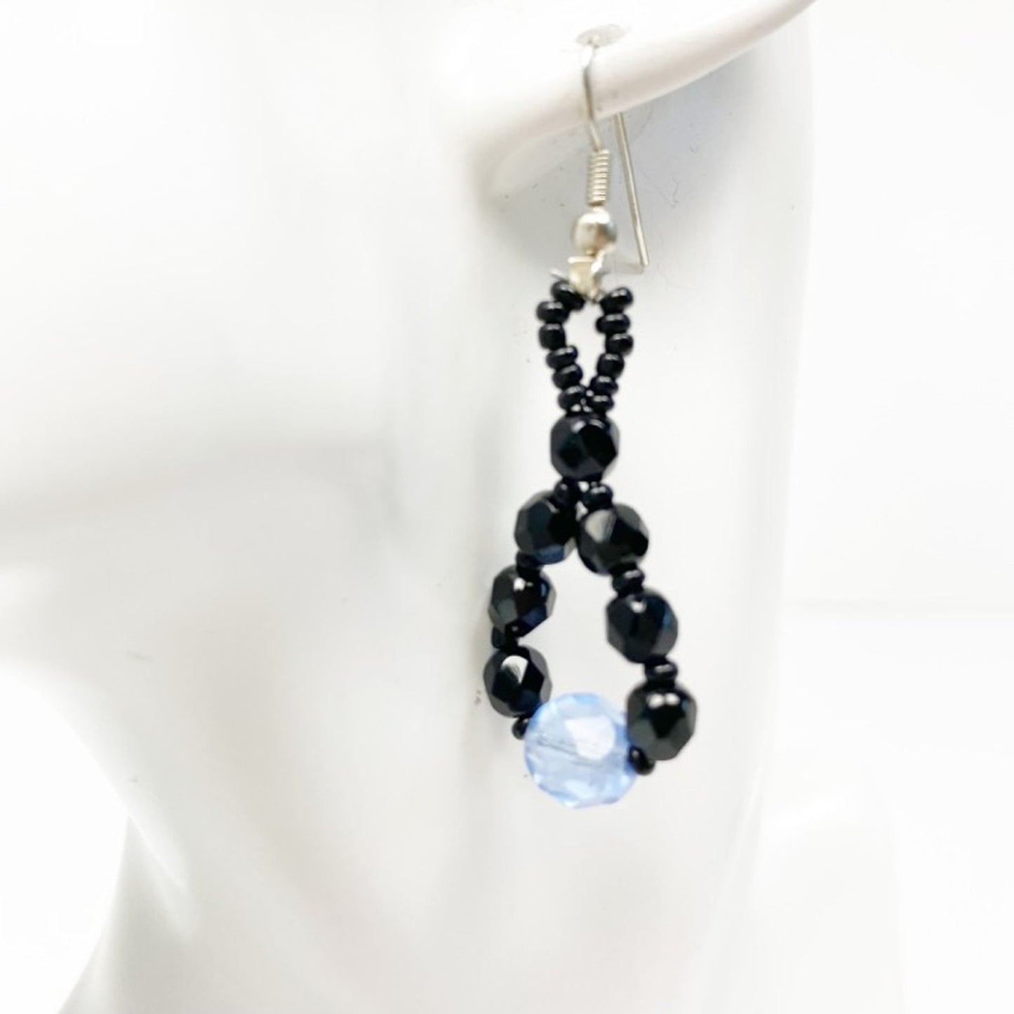 handmade black & blue beaded EARRINGS jewelry NEW vintage beads