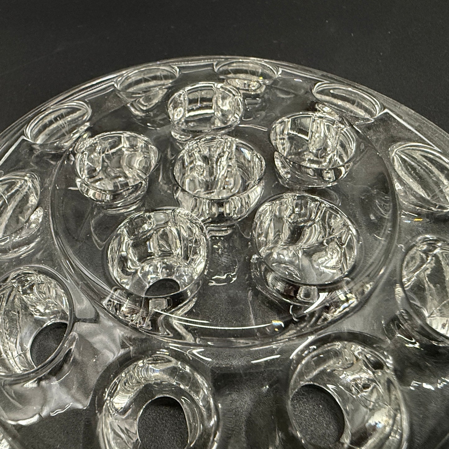 vintage 5" clear glass Flower Frog with 16 stem holes for floral arrangements