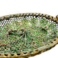 vintage small green flowers on oval metal BROOCH floral jewelry *missing pin*