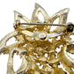 vintage gold grayish white baby blue rhinestones Leaf BROOCH floral jewelry pin