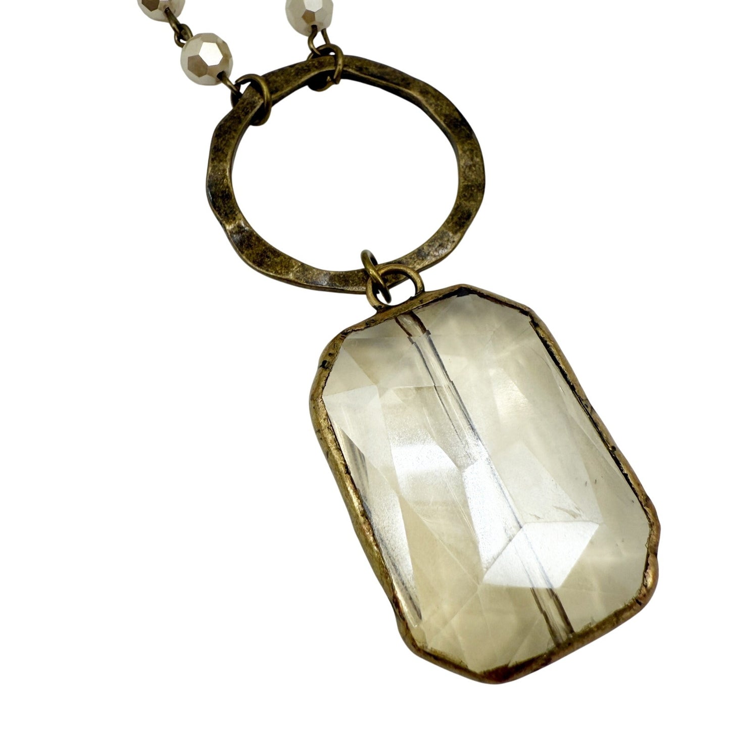 antique gold metal chain link Beaded Necklace iridescent beads fashion jewelry