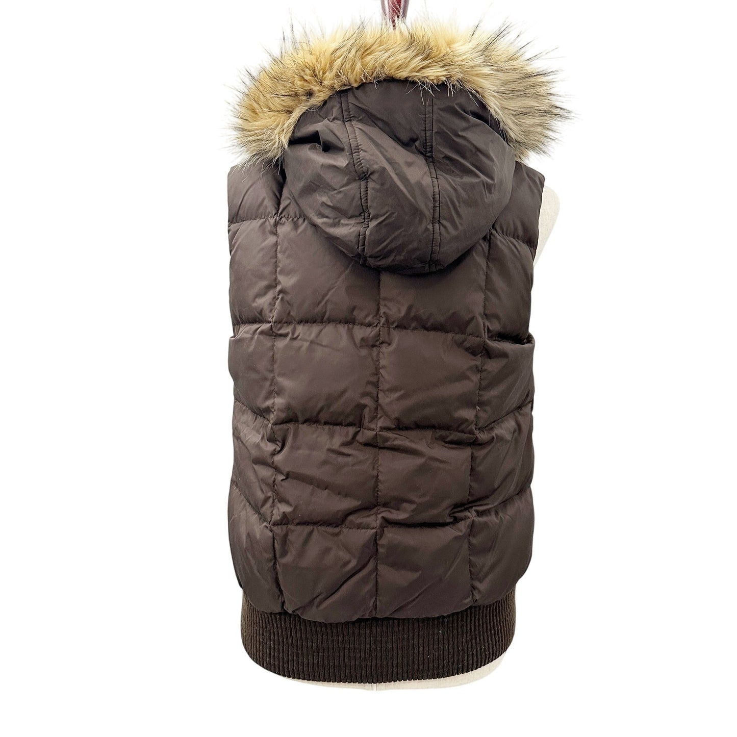 Old Navy Maternity brown puffer VEST faux fur hood size SMALL