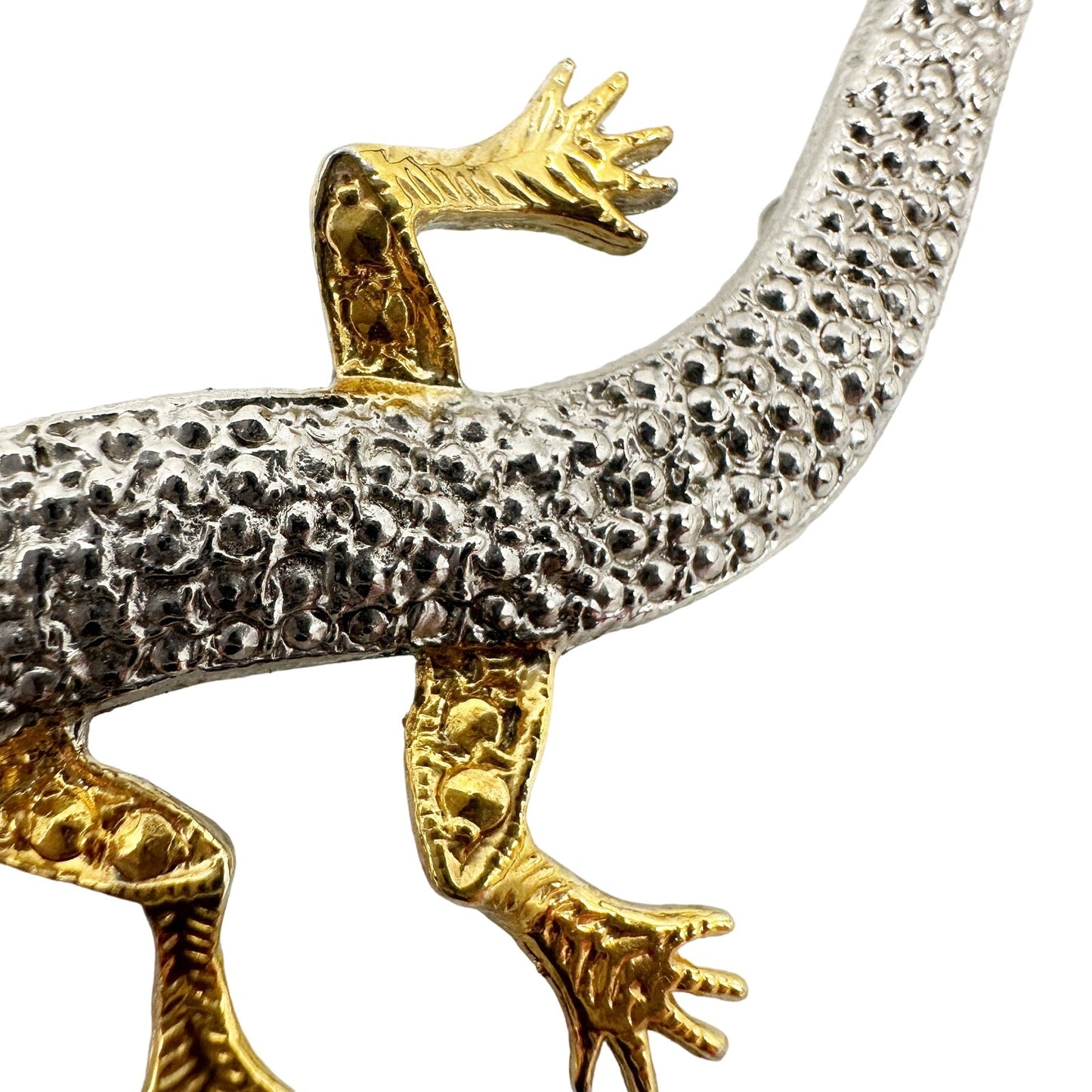 vintage gold & silver gecko lizard BROOCH reptile jewelry pin