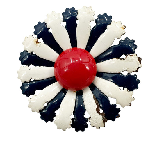 vintage red white blue Enamel Flower Pendant??? pinwheel patriotic jewelry