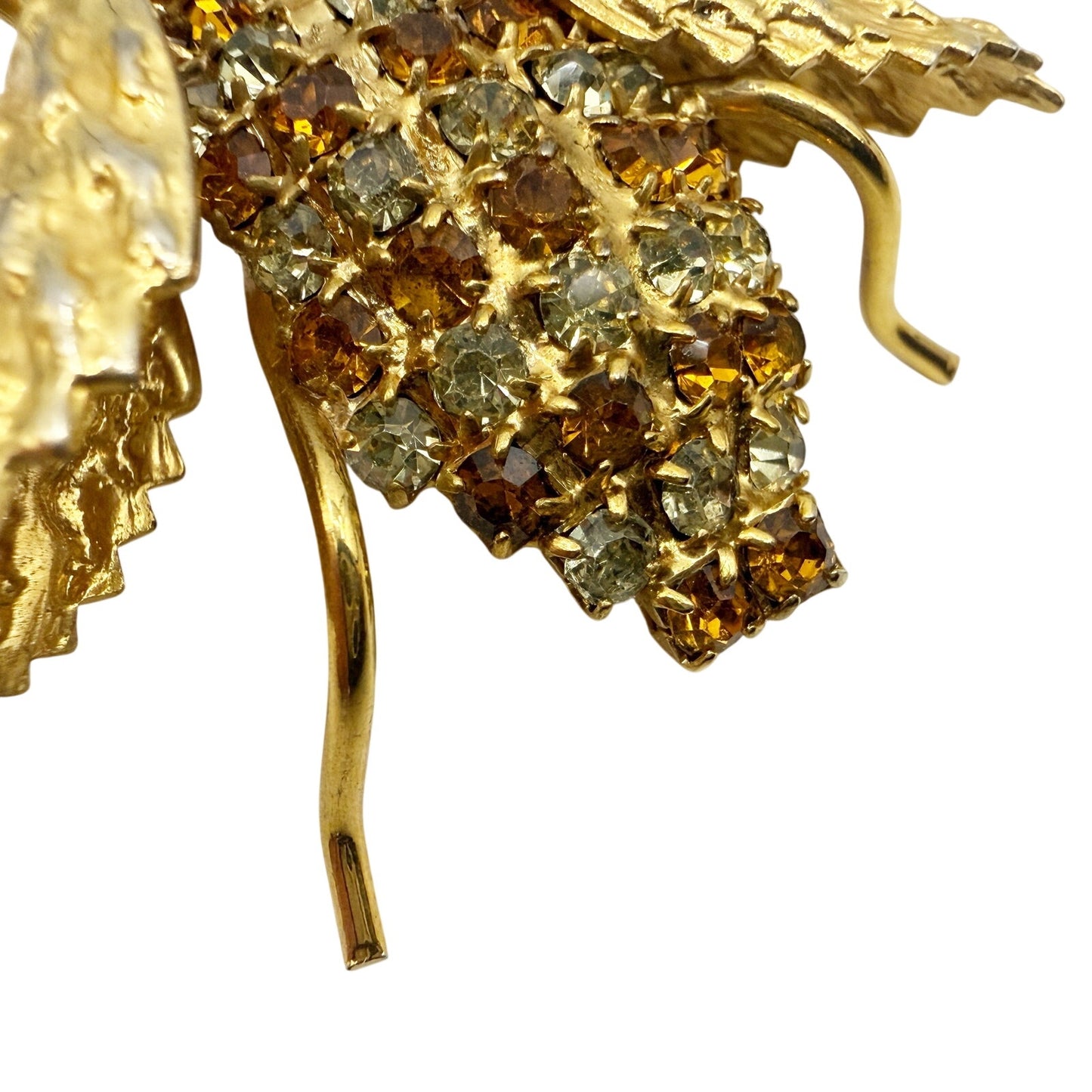 vintage gold Honey Bee bug BROOCH insect jewelry pin clear topaz rhinestones