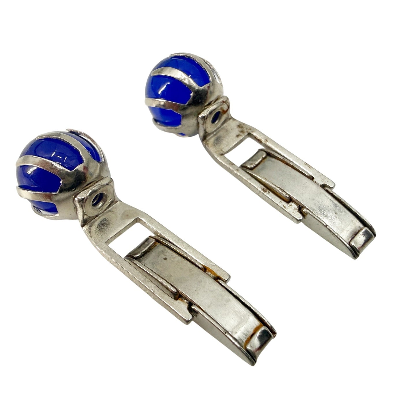 vintage silver & cobalt blue sphere stone Cuff Links cufflinks jewelry