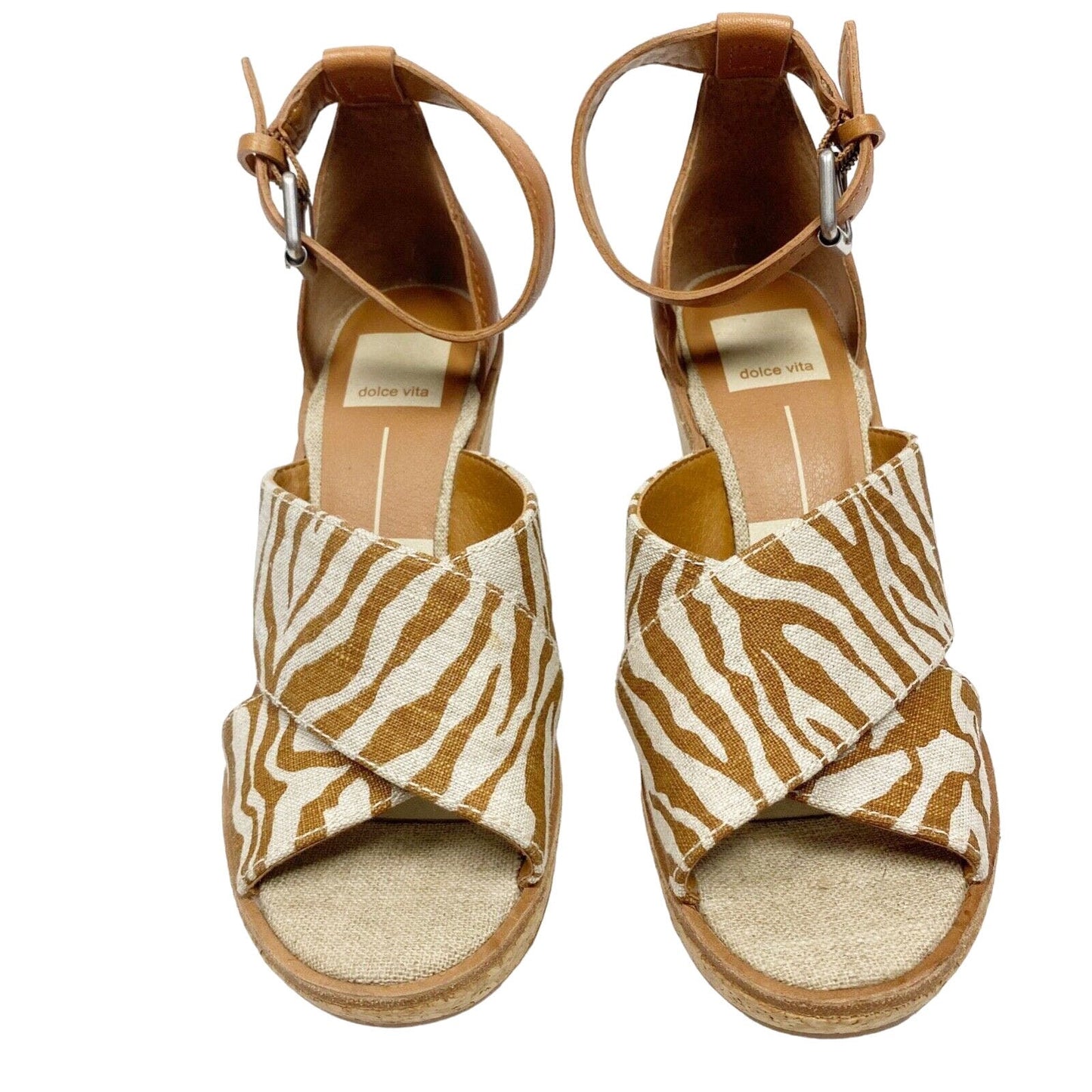 Dolce Vita Urbane tan & natural cork wedge heels SHOES size 7 fabric & leather