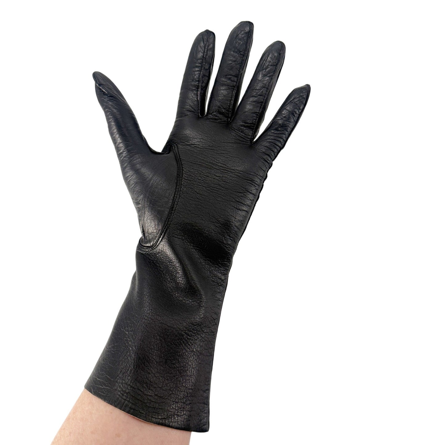 vintage Fownes black leather Fashion Dress Gloves womens 7 small medium washable