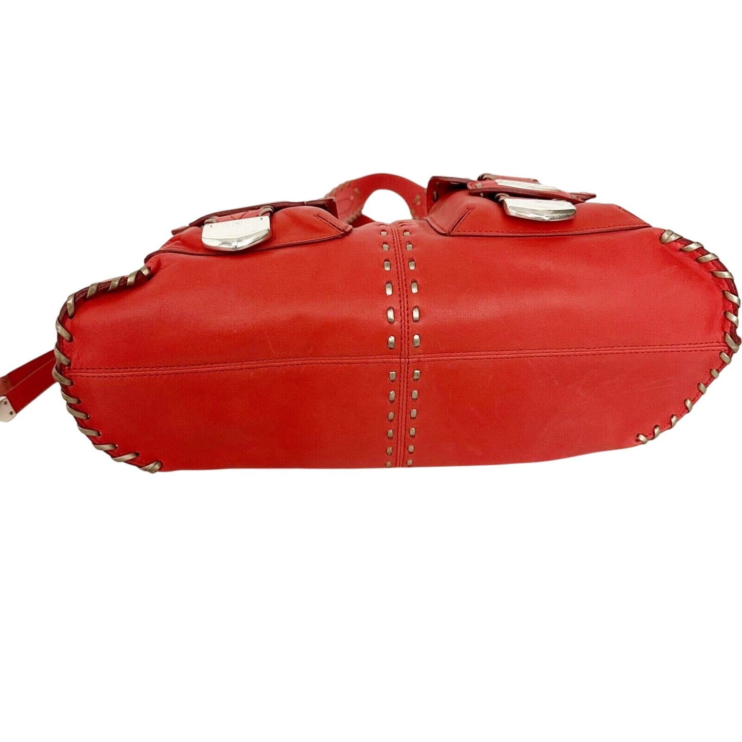 Michael Kors burnt sienna leather bronze whipstitch HANDBAG bag top handle purse