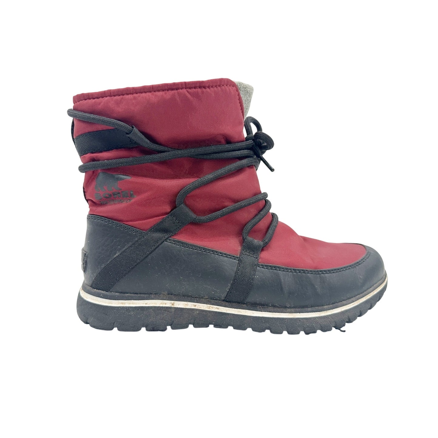 Sorel red & black Ankle Winter Boots women's 7 waterproof slip-on shoes w/ tie