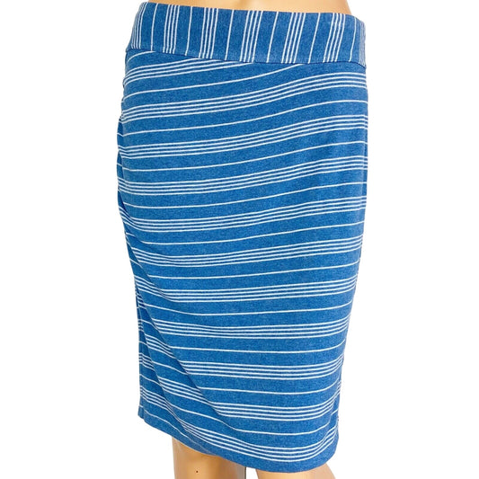 Athleta blue & gray stripes straight pencil SKIRT size S small ruched side