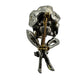 vintage silver metal turquoise rhinestones rose flower BROOCH floral jewelry pin