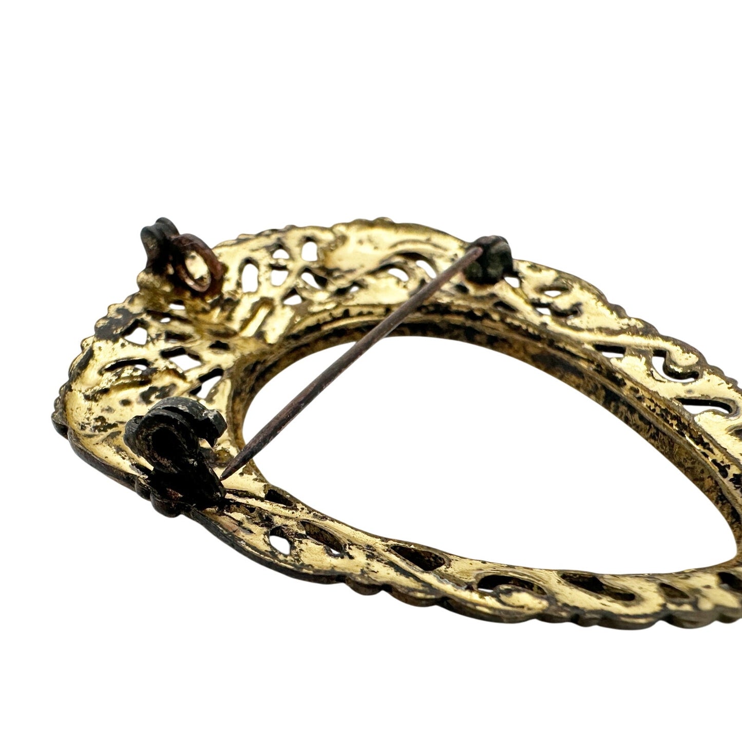 vintage antique gold metal BROOCH ornate pendant frame jewelry pin