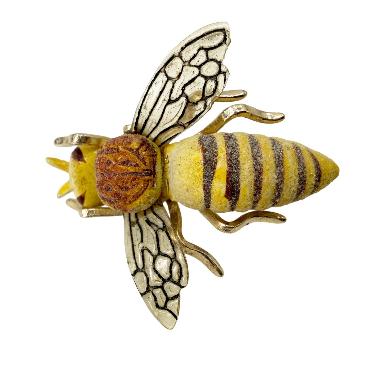 vintage brown & yellow gold Wasp Brooch flying insect jewelry pin made in Korea