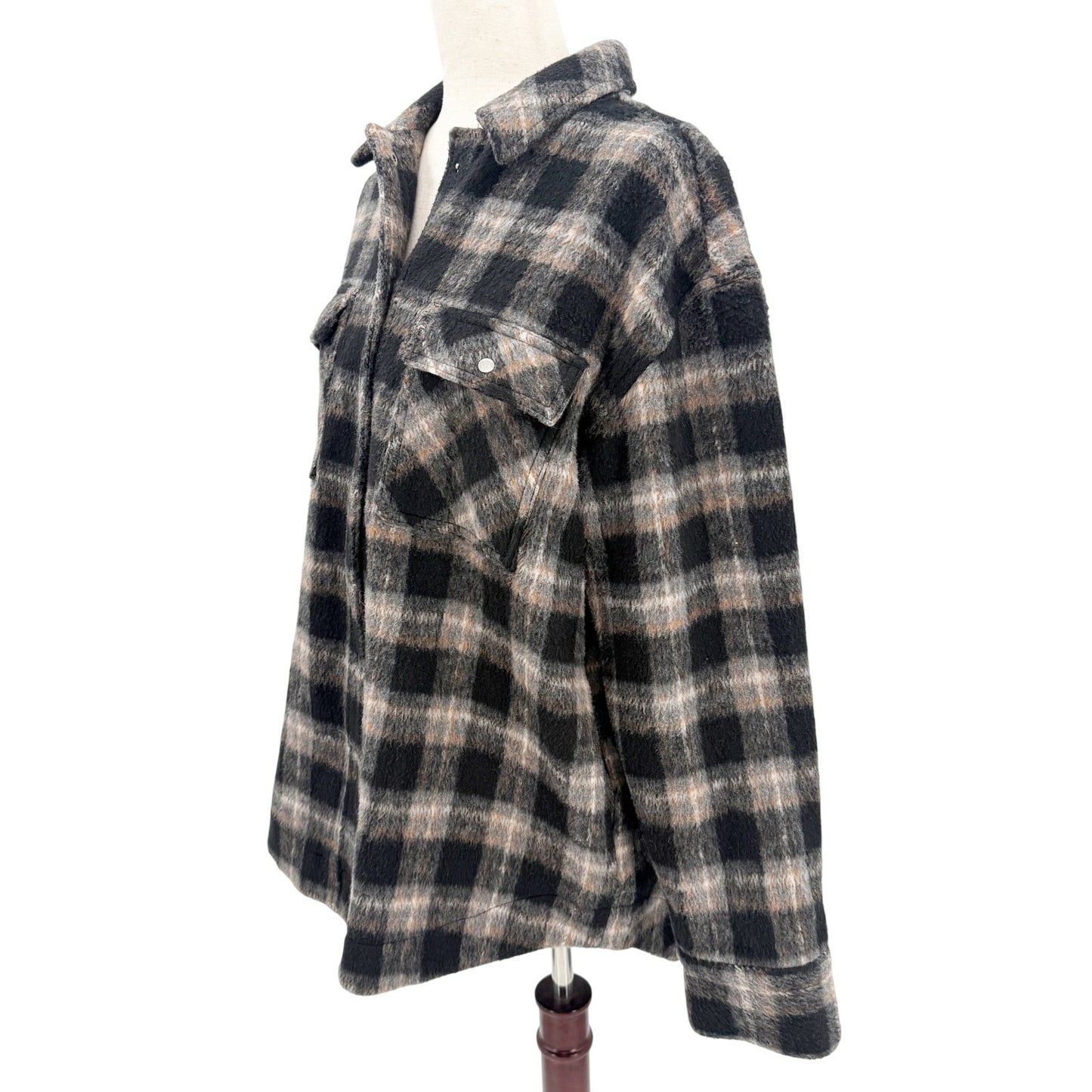 Treasure Bond black brushed Flannel Shirt Jacket womens MEDIUM shacket plaid top