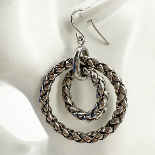 Ralph Lauren RLL silver metal Double Hoop Earrings woven braid rope texture