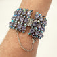 vintage 1.5" wide Rhinestone Bracelet blue iridescent stones women's jewely