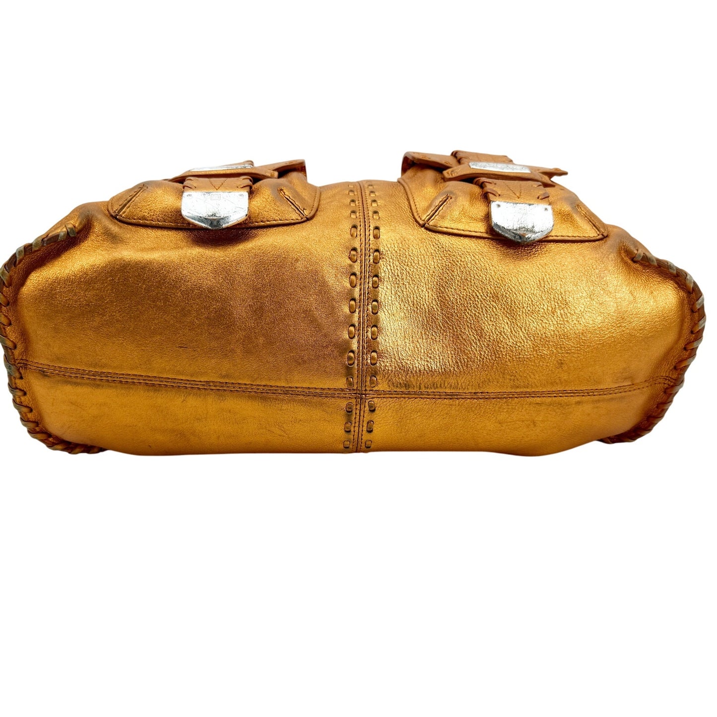 Michael Kors metallic orange leather whipstitch HANDBAG bag top handle purse