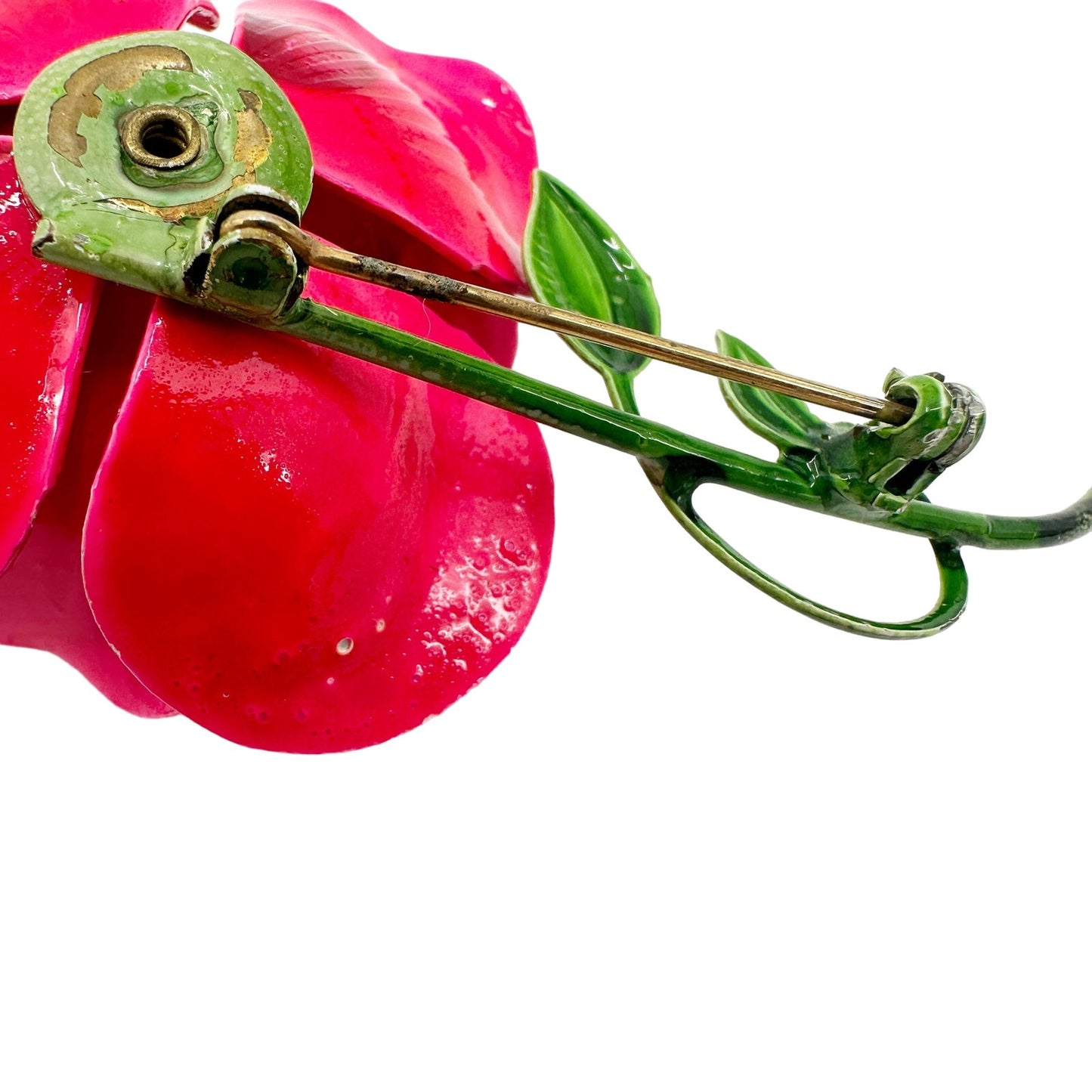 vintage enamel hot pink metal flower BROOCH floral jewelry pin