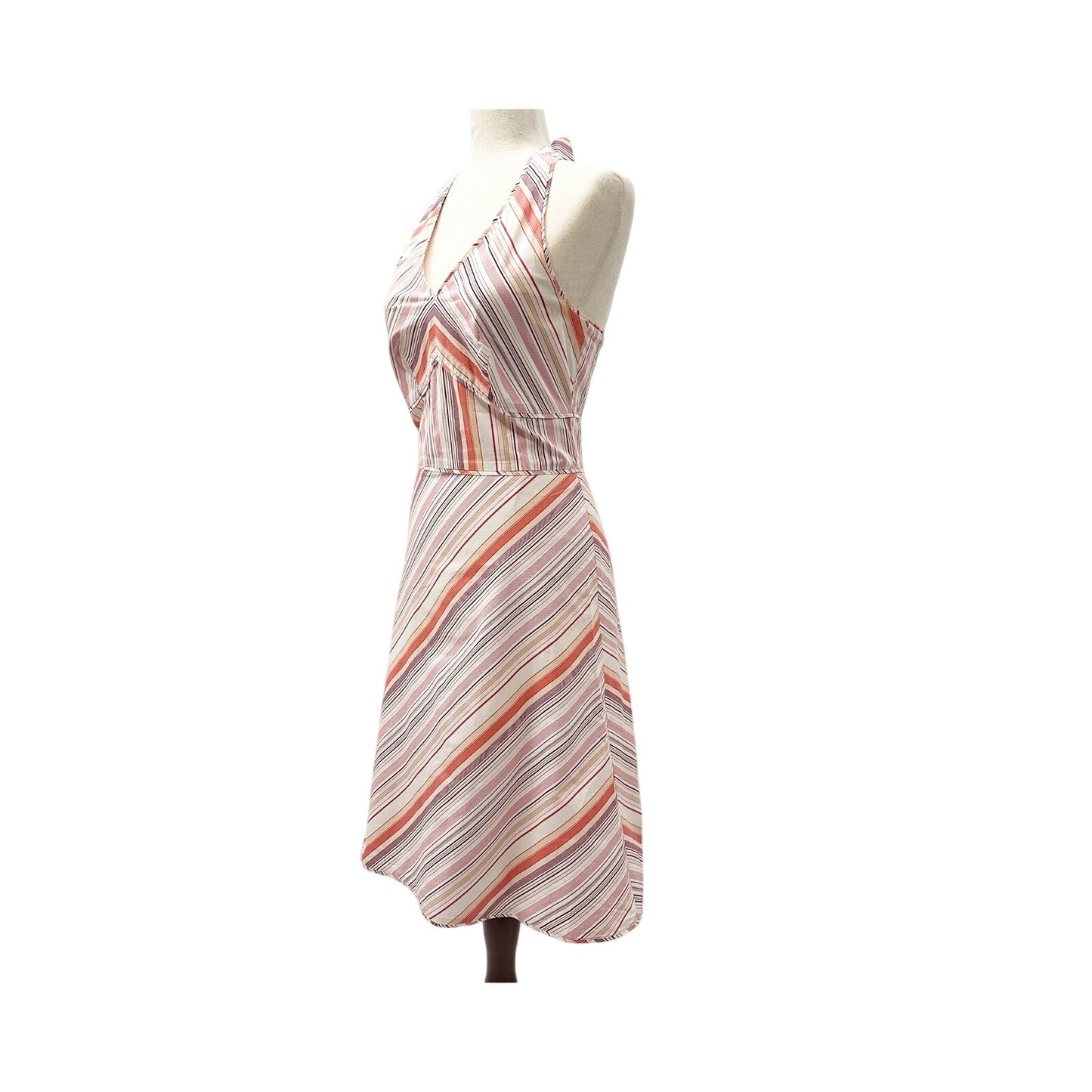 Ann Taylor striped Halter Dress women's size 2 small earth tones white peach