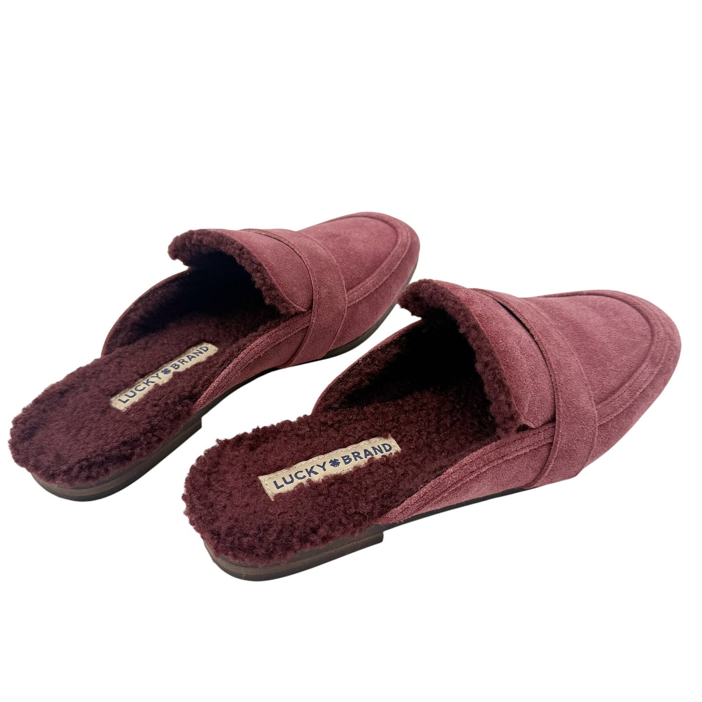 Lucky Brand burgundy Caydim Mule women's 7.5 shoes faux fur lining suede slip-on