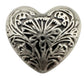 vintage puffy puff heart silver tone metal BROOCH etched floral jewelry pin