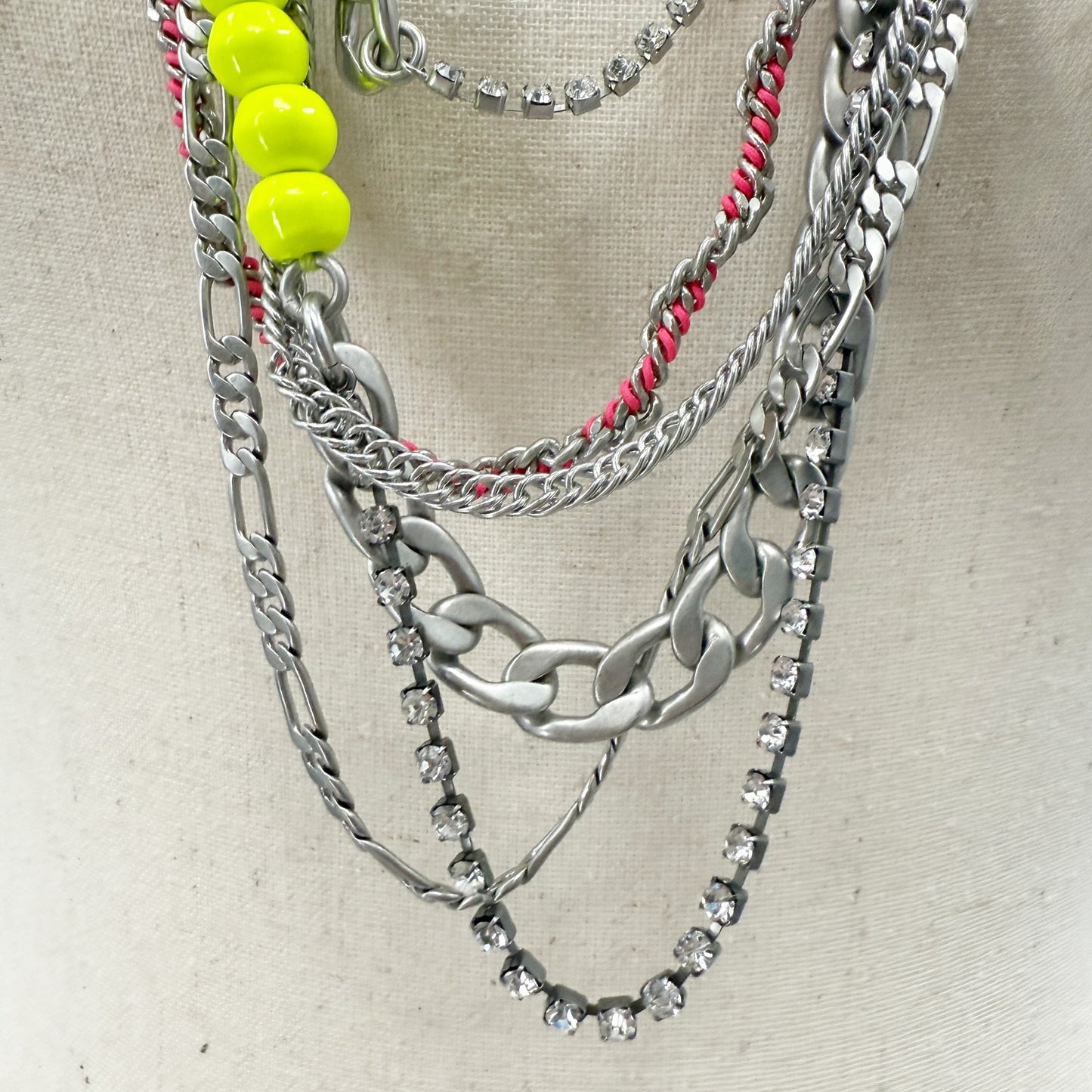 Juicy Couture long multi layer Chain Necklace rhinestones neon beads gold silver