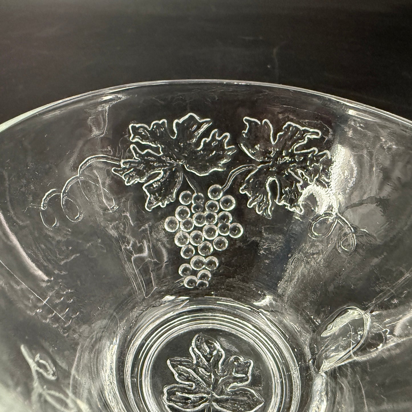 set of 3 vintage Anchor Hocking Vintage Clear Snack Cups grape clusters leaves