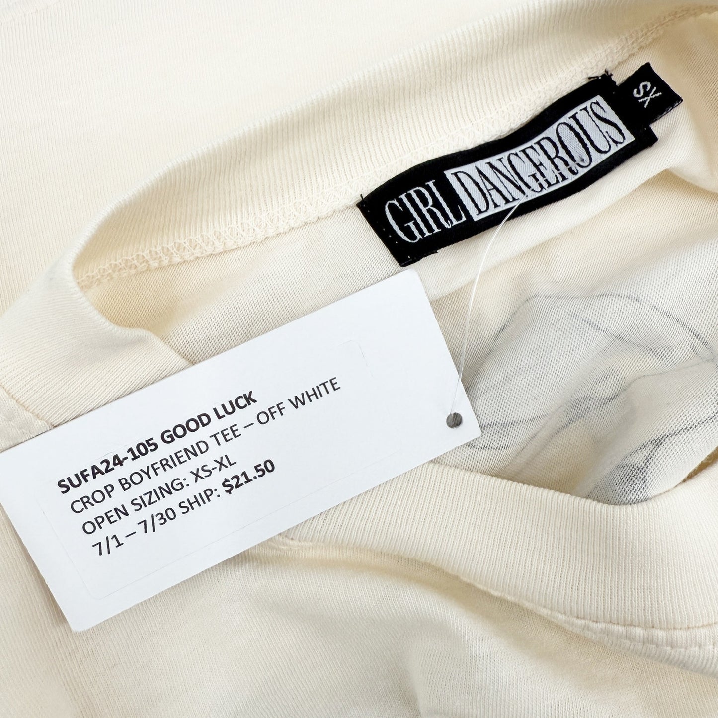 off-white & blue Boyfriend Crop Tee horseshoes bows Good Luck women's XS new top