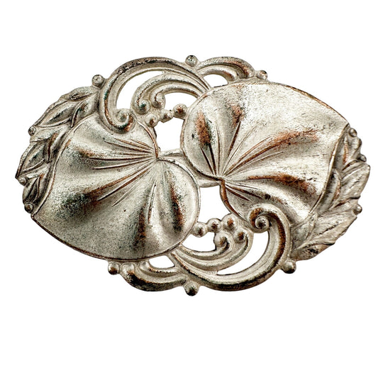 vintage silver metal leaves & scrolls BROOCH jewelry pin