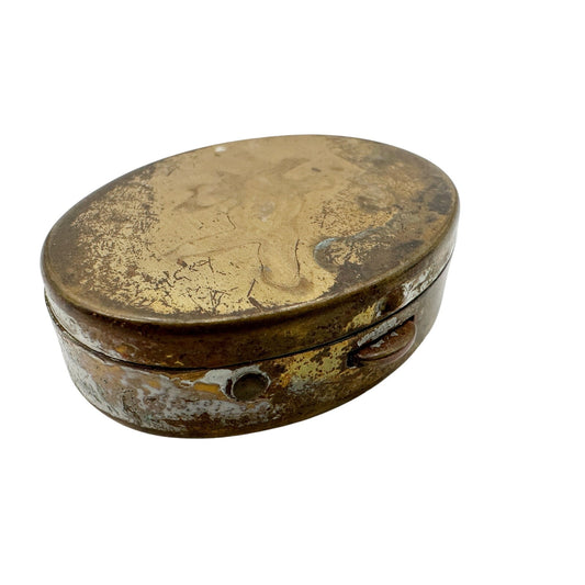 vintage gold tone metal Pill Box small oval container