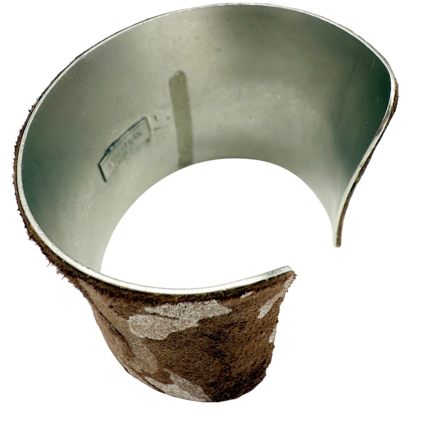 AV Max brown & silver leather wrapped Concave Cuff Bracelet camo jewelry NY