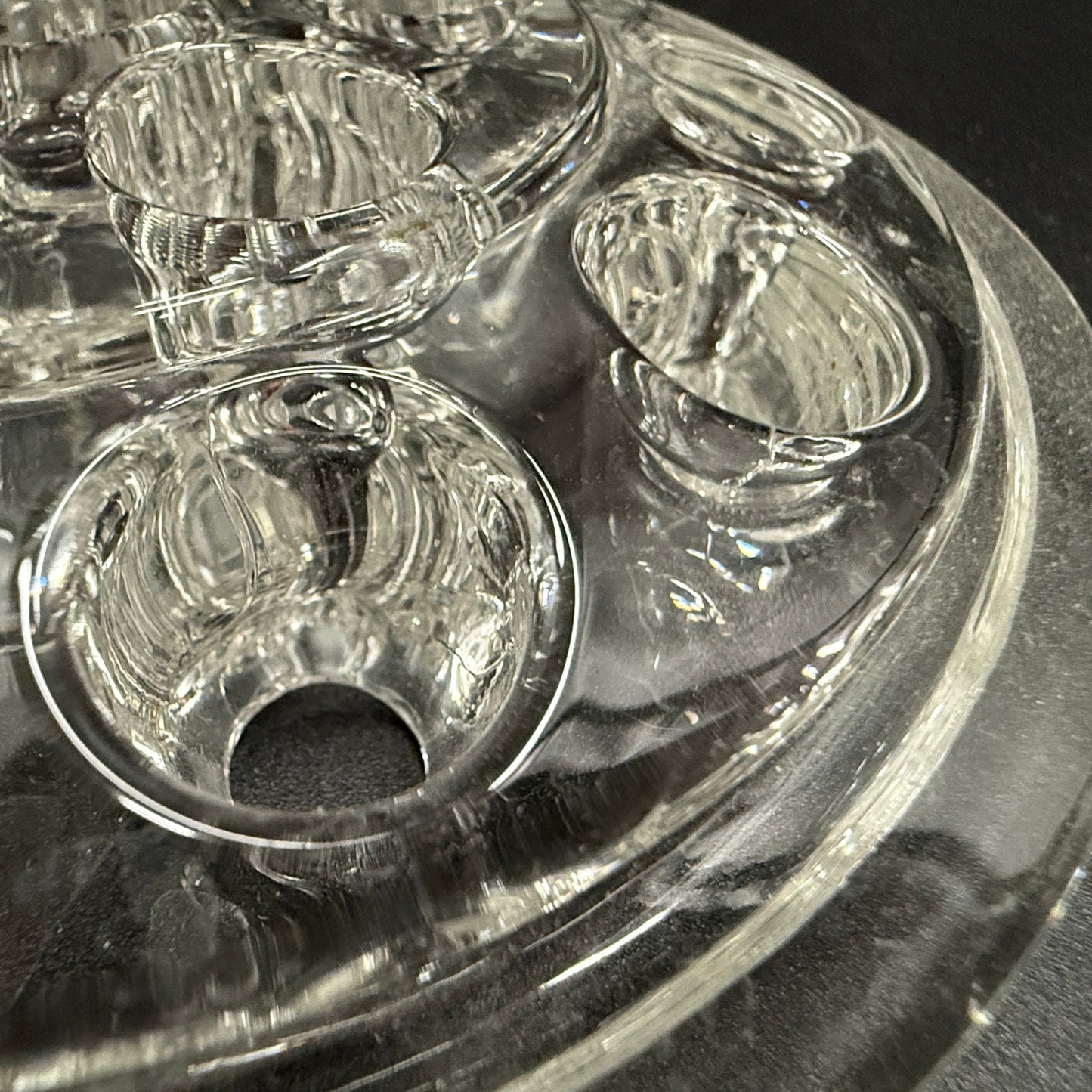 vintage 5" clear glass Flower Frog with 16 stem holes for floral arrangements