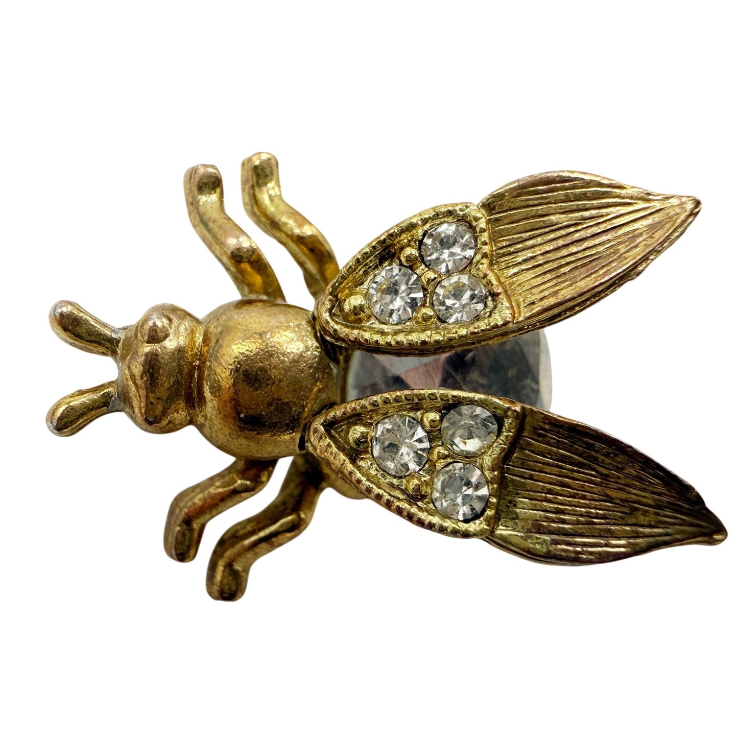 vintage antique gold tone Trembler Brooch flying insect jewelry pin rhinestones