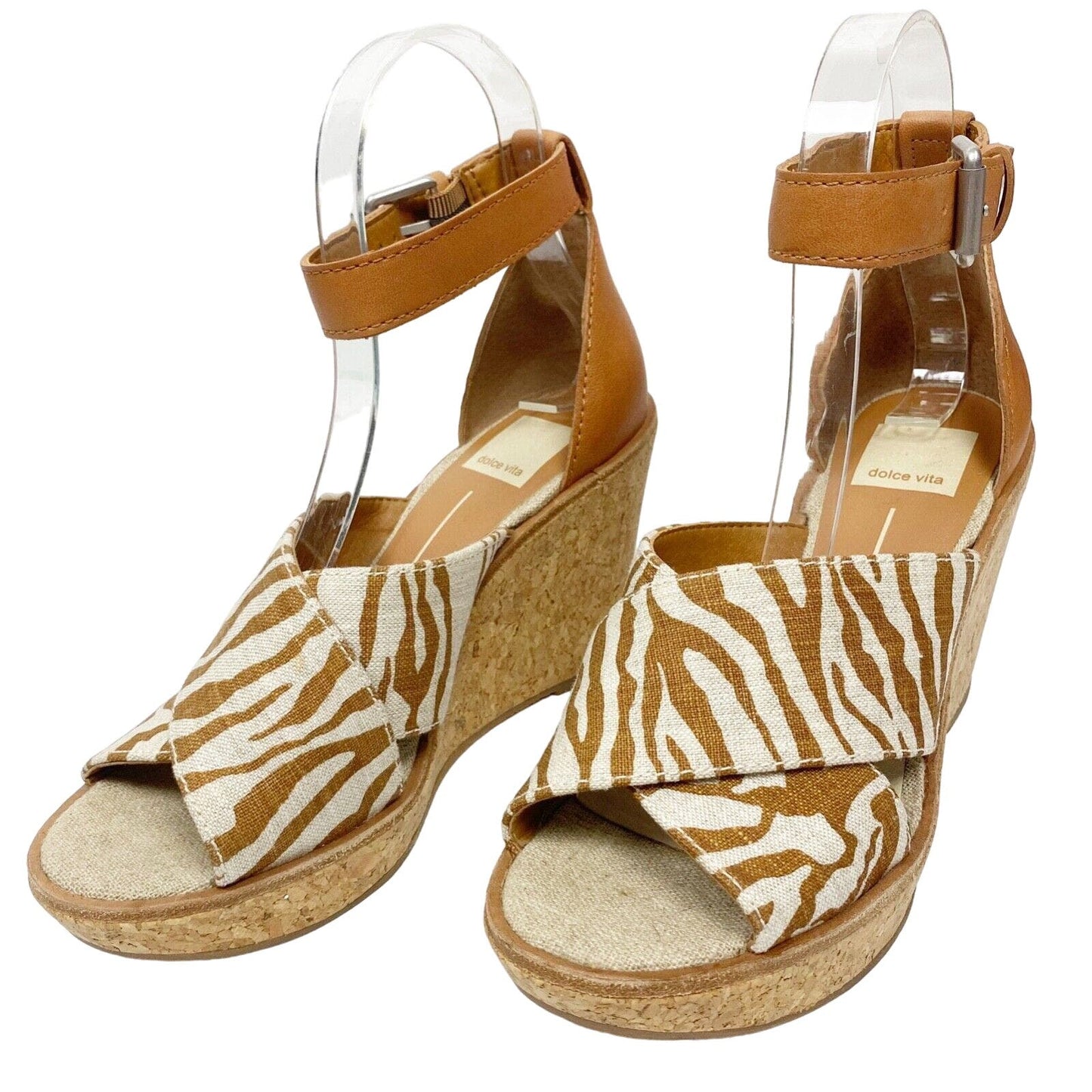 Dolce Vita Urbane tan & natural cork wedge heels SHOES size 7 fabric & leather