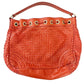 large Adrienne Vittadini red leather basketweave HANDBAG bag top handle purse