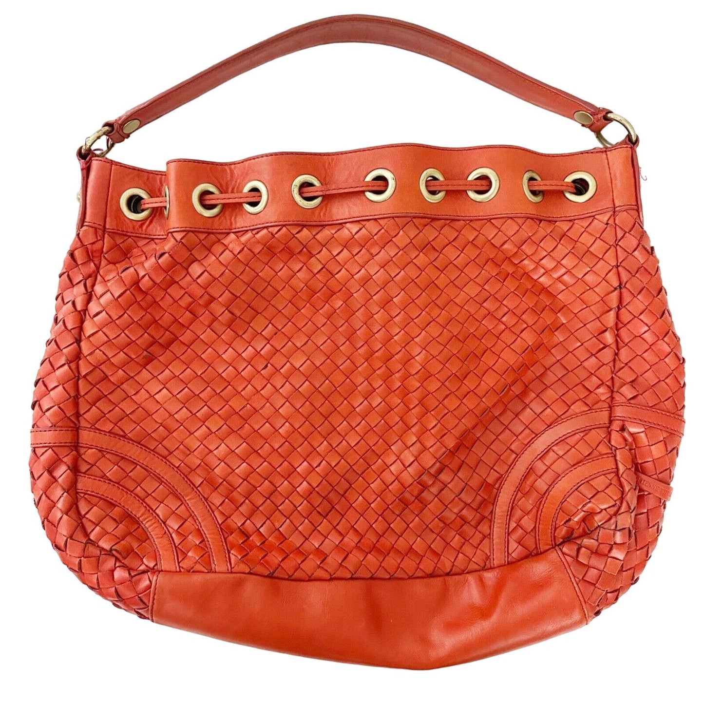 large Adrienne Vittadini red leather basketweave HANDBAG bag top handle purse