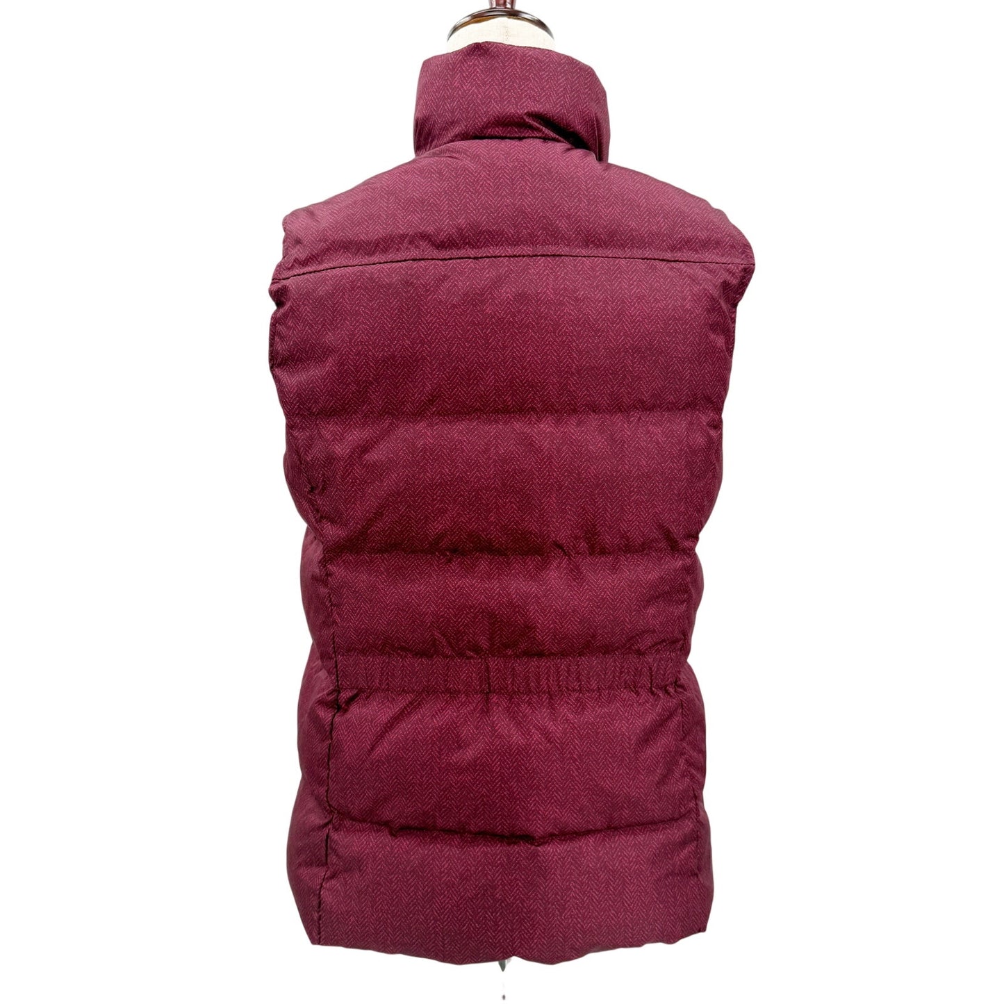 Lands' End quilted burgundy Down Puffer Vest women's SMALL 6-8 herringbone print