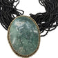 multi-strand black seed bead Necklace moss agate oval Pendant beaded strands