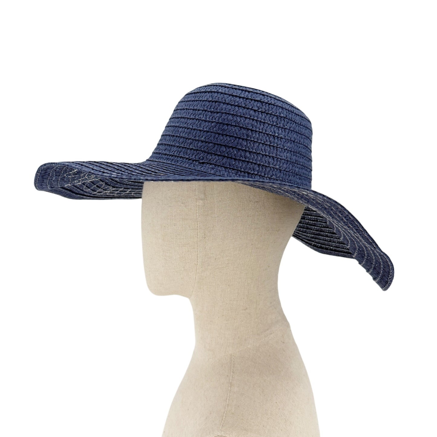 navy blue SUMMER silver sequins Floppy straw sun Hat beach shade coastal casual