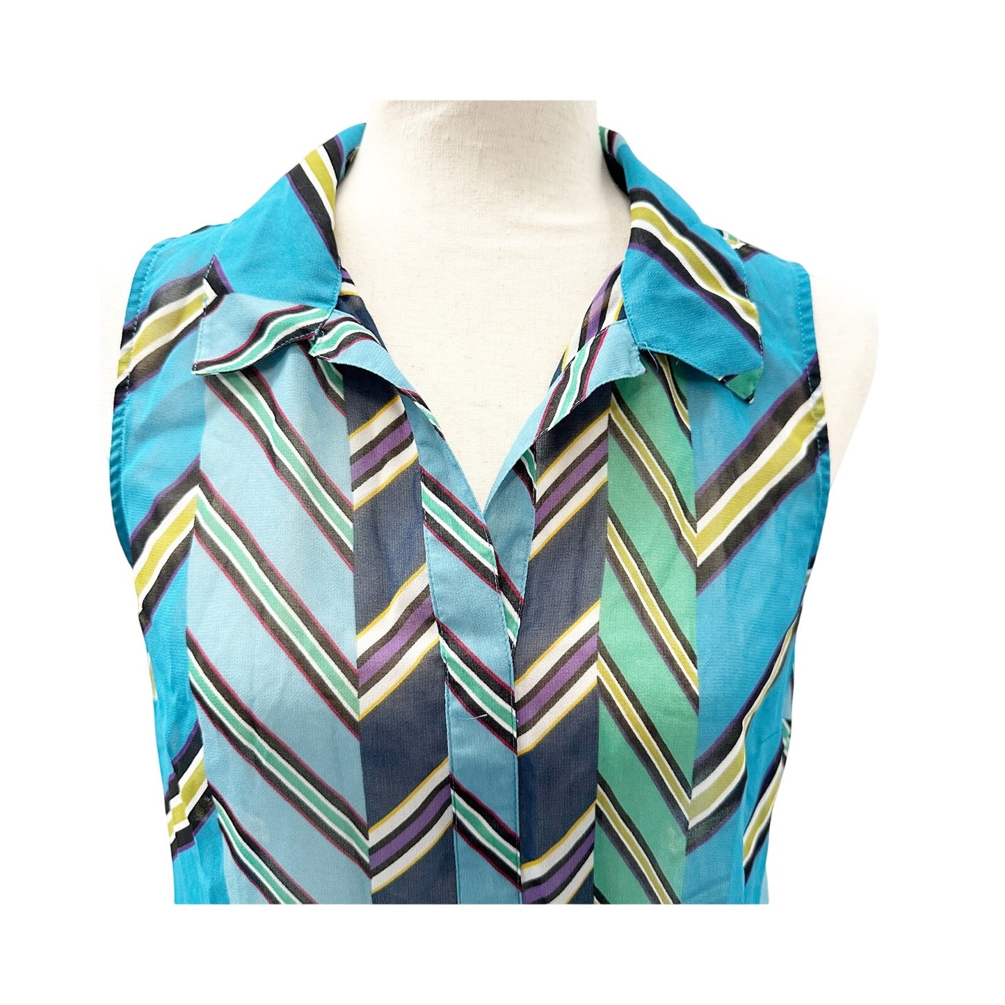 sheer blue Cabi diagonal stripes Blouse Top women's SMALL green white purple