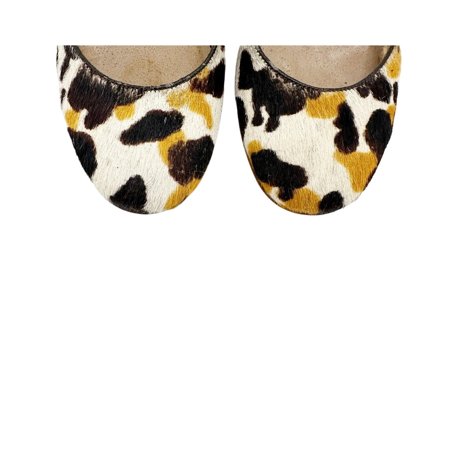BCBGirls animal print Calf Hair Sling Back Heels shoes 7 brown cream yellow